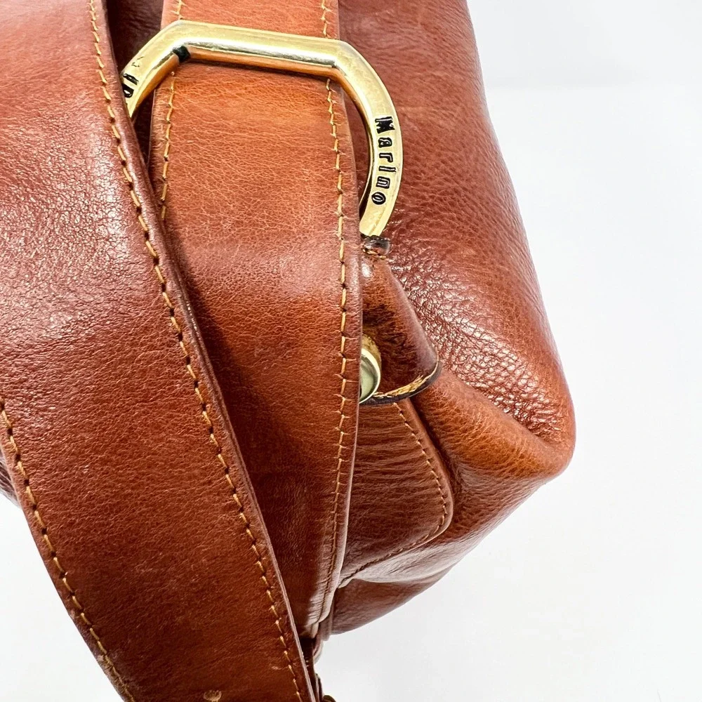 Marino Orlandi Brown Leather Backpack with Gold Hardware